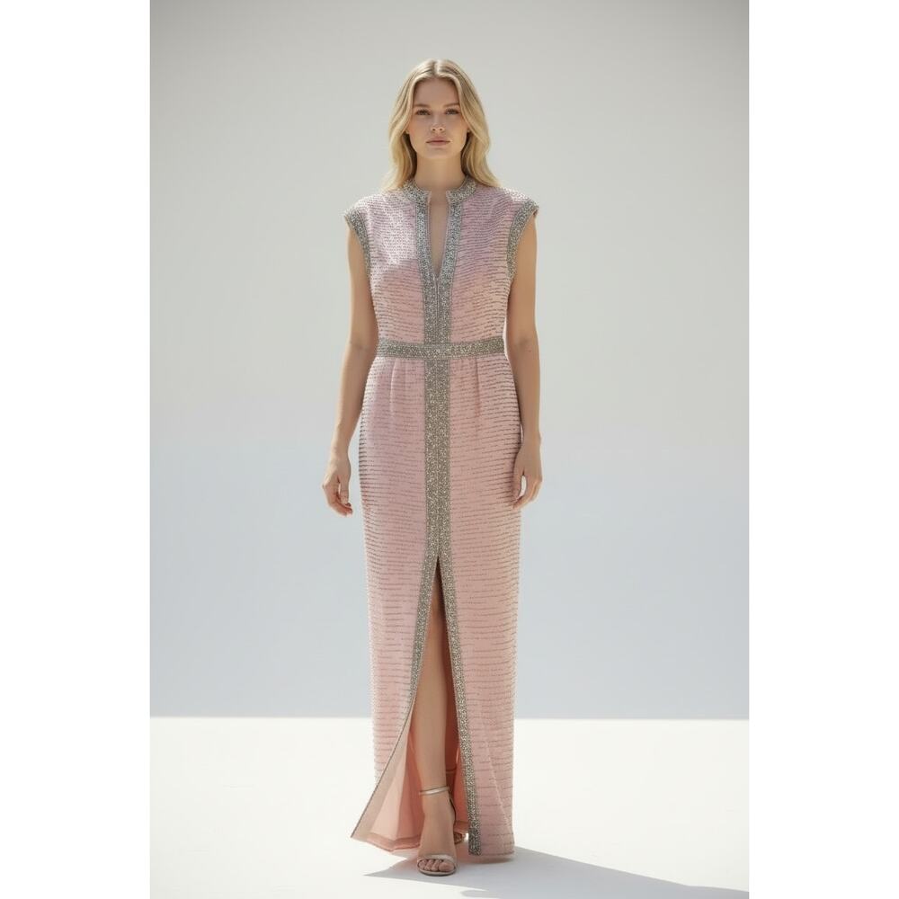 Vintage 1960s Malcolm Starr Beaded Evening Gown Pink Column Dress Hong Kong 10 - Picture 6 of 15